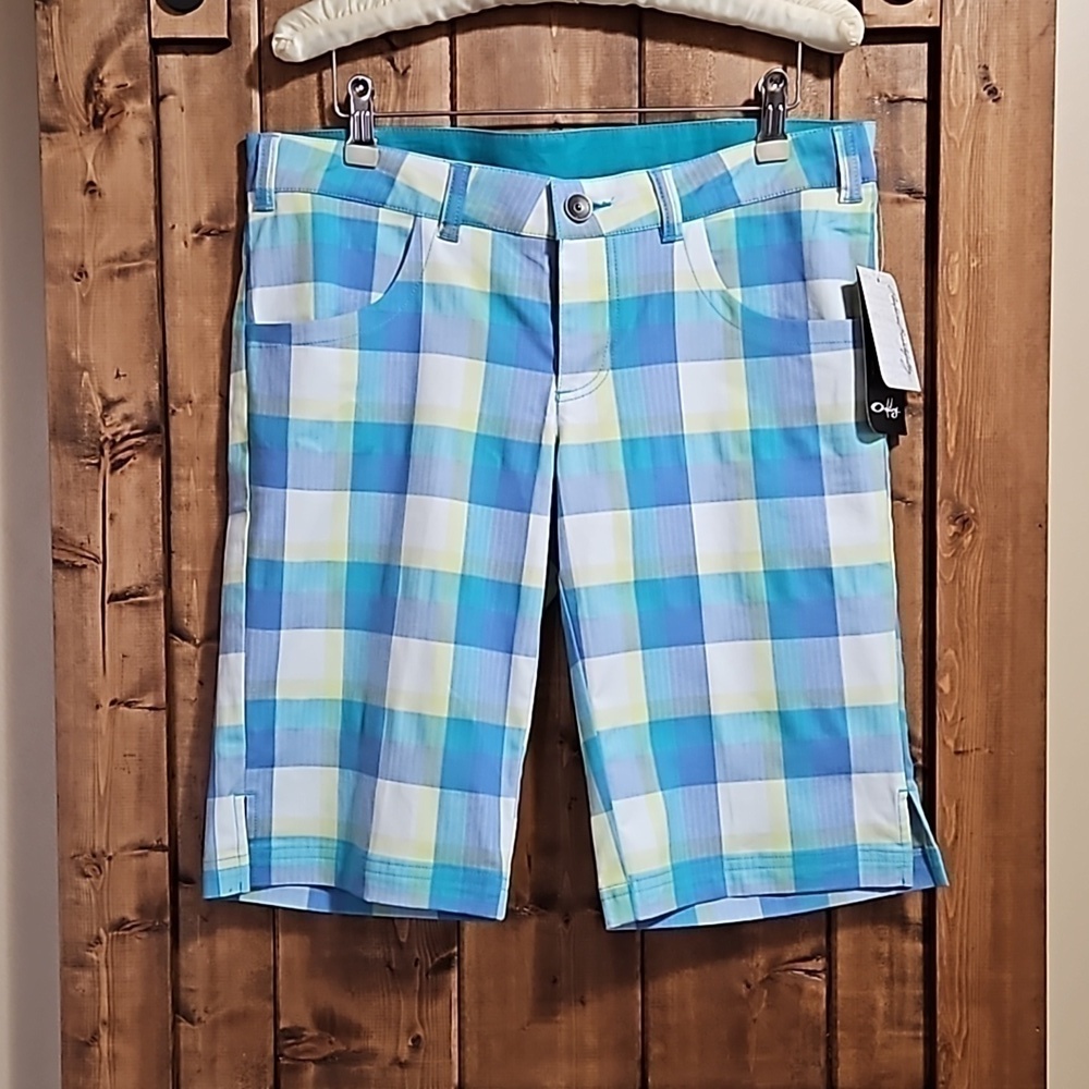 Oakley Neo Viridian Pastel Yarn Dye Plaid Women's Walking Shorts Size 9/10